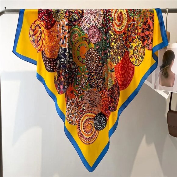 2/$30 Large Colorful Mandala Print Calico Silk Feeling Polyester Scarf - Picture 1 of 8